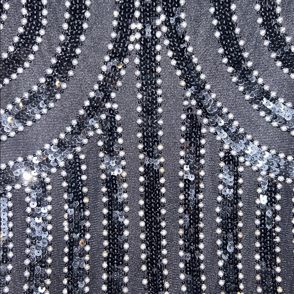 Parker Black Fully Beaded Art Deco Evening Gown Mesh Illusion Maxi Dress Size 4 - Picture 10 of 14